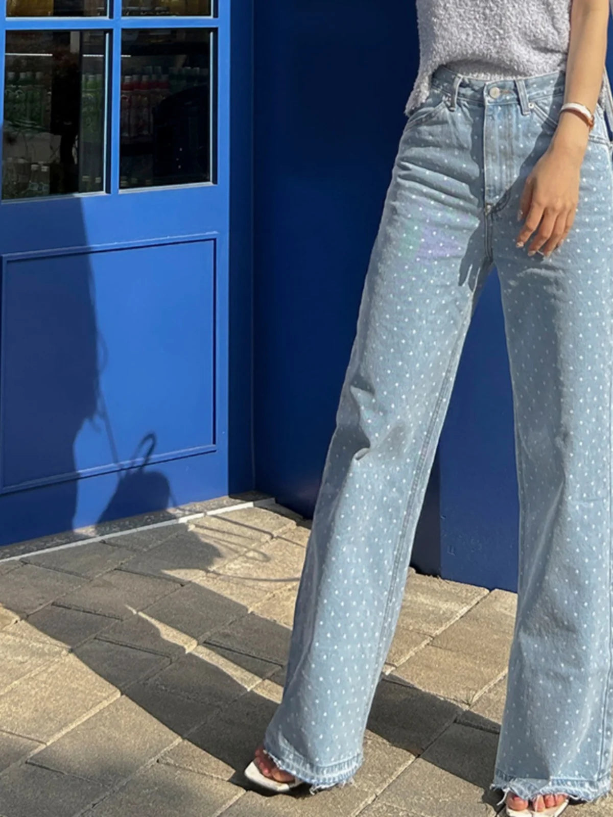 Jeans Wide Leg Retro — Contraste Flecos Cintura Alta Mujer 2026