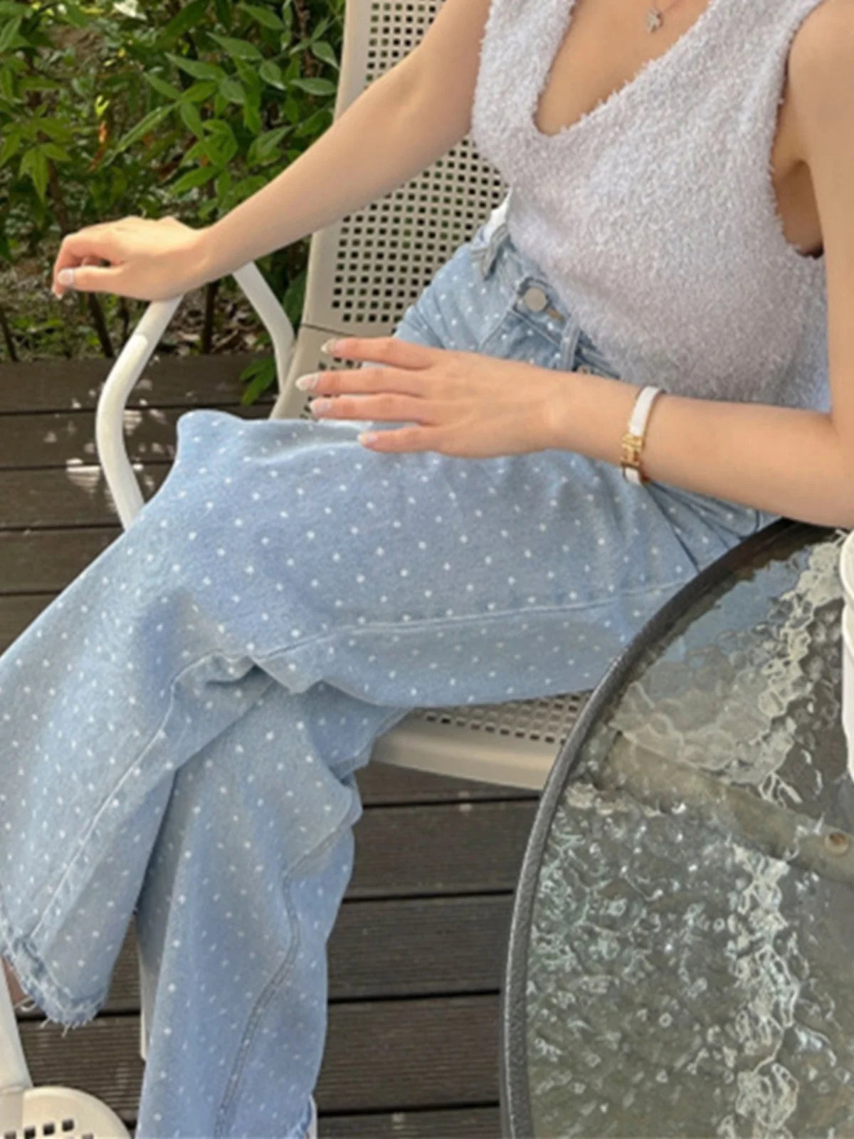 Jeans Wide Leg Retro — Contraste Flecos Cintura Alta Mujer 2026