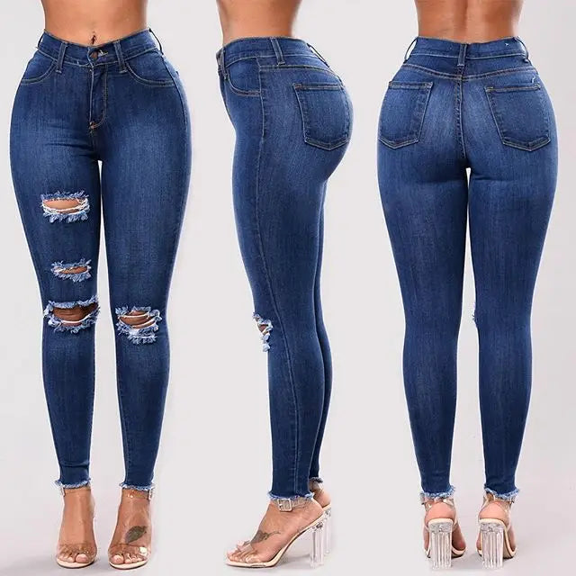 Jeans Skinny Rotos Slim — Leggings Denim Elásticos Mujer