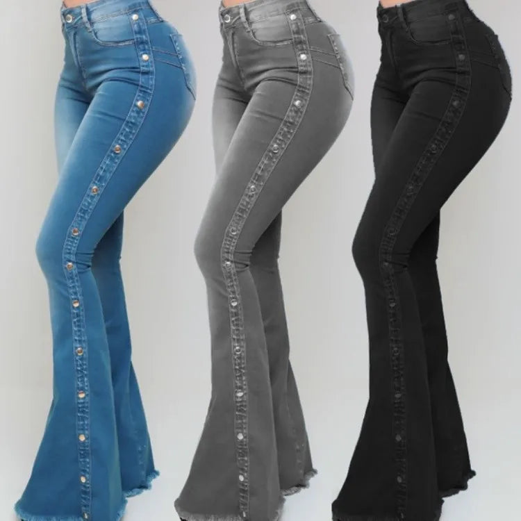 Jeans Acampanados Largos — Cintura Alta Elástica Mujer 2026