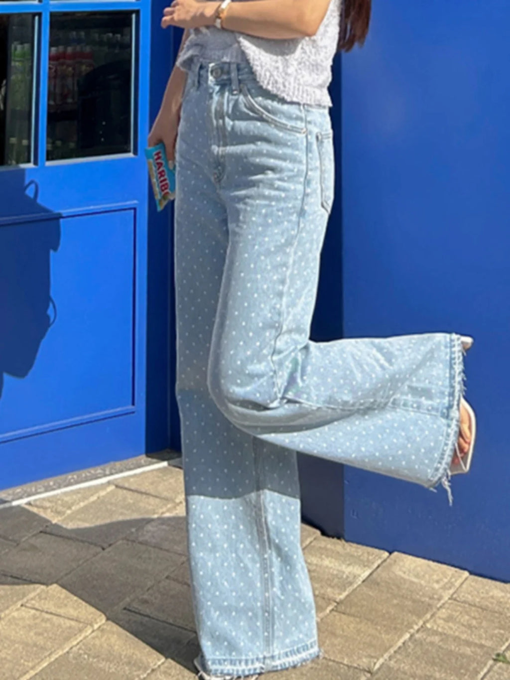 Jeans Wide Leg Retro — Contraste Flecos Cintura Alta Mujer 2026