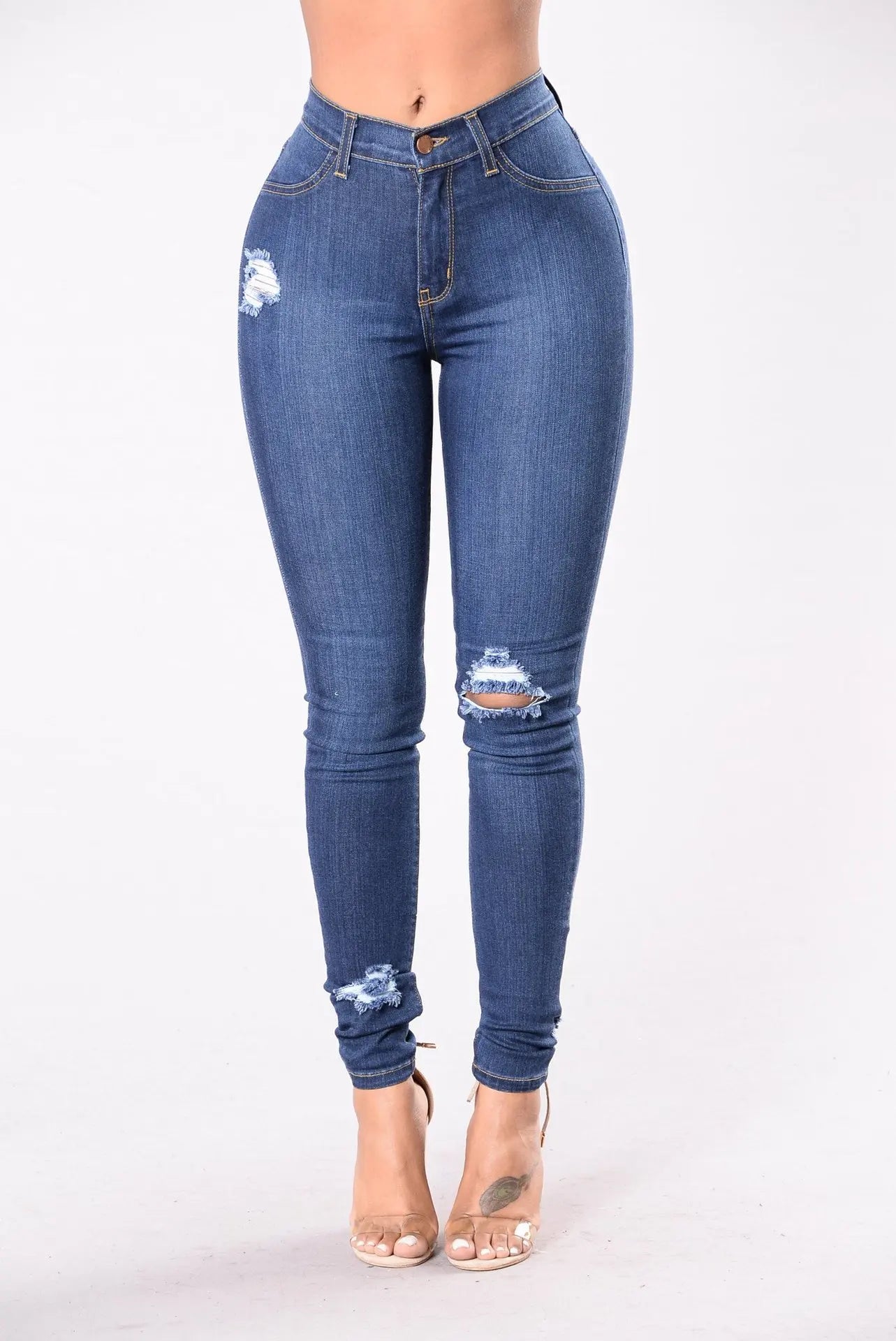Jeans Skinny Rotos Slim — Leggings Denim Elásticos Mujer