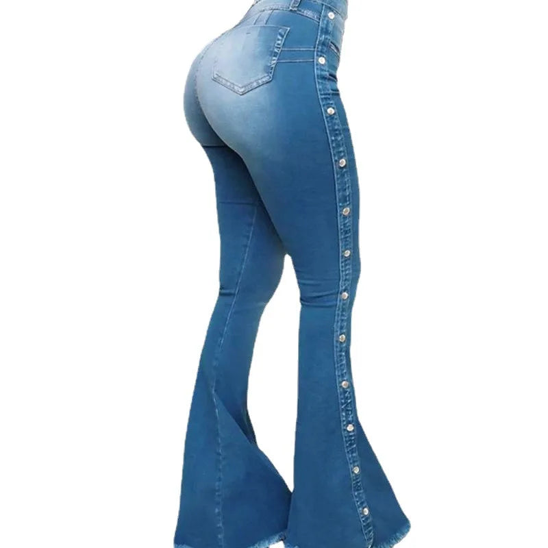 Jeans Acampanados Largos — Cintura Alta Elástica Mujer 2026
