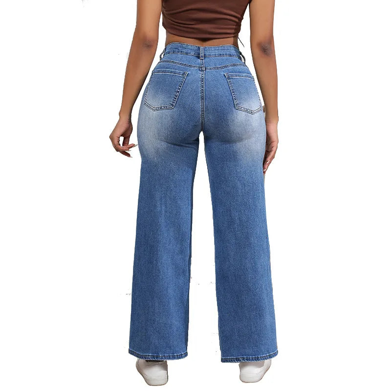 Jeans Rotos Cintura Alta — Vintage Recto Elástico Mujer 2025