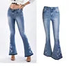 Jeans Acampanados Bordados — Cintura Alta Talla Grande Mujer