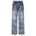 Jeans Bordados Sueltos Pierna Ancha — Estilo Retro Mujer