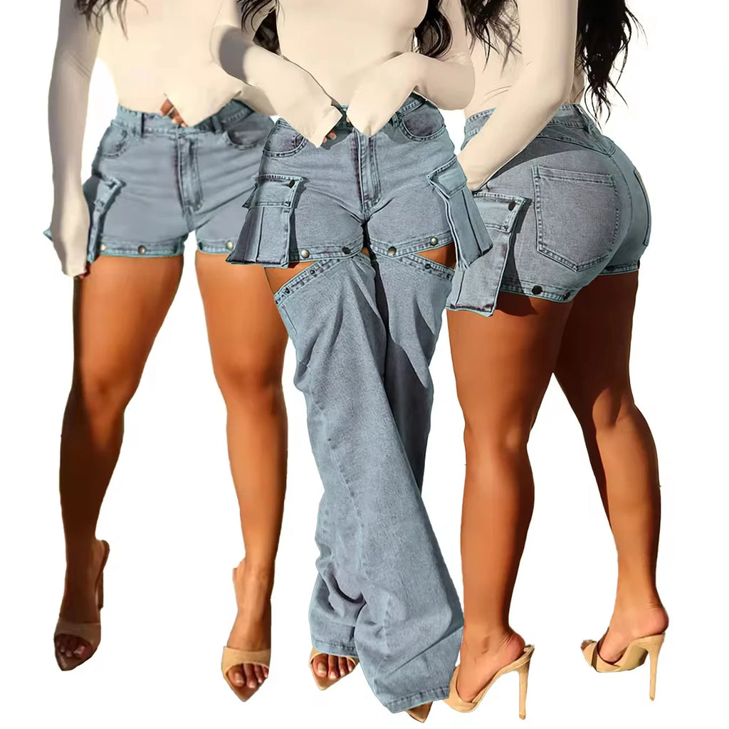 Jeans Rectos Stretch — Diseño Bolsillo 3D Streetwear Mujer