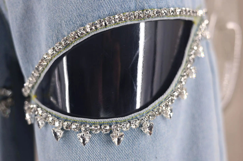 Jeans Rectos con Diamantes Azul — Casual Chic Mujer 2026