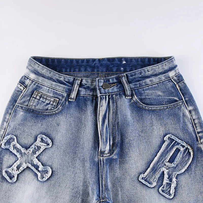 Jeans Bordados Sueltos Pierna Ancha — Estilo Retro Mujer