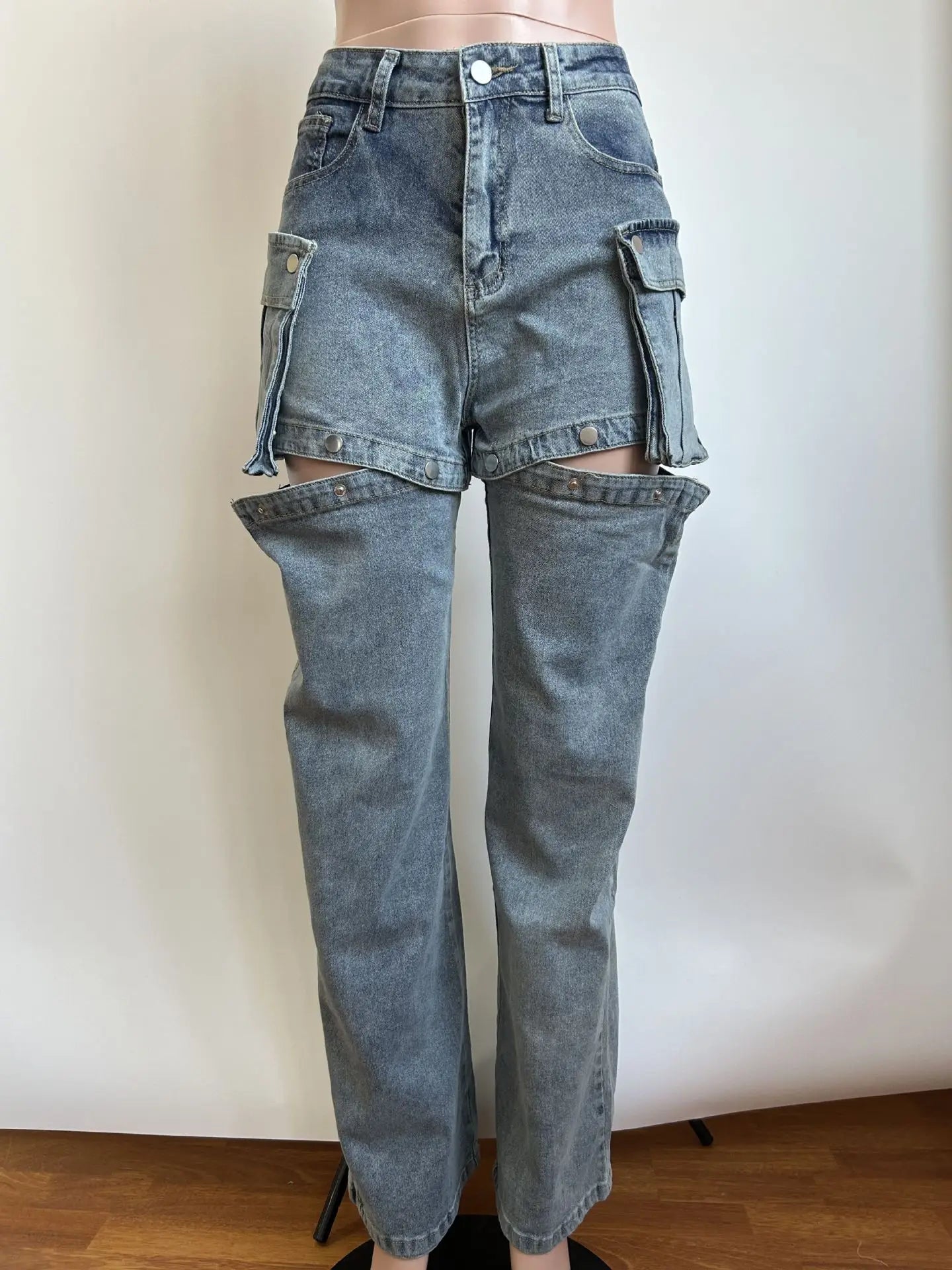 Jeans Rectos Stretch — Diseño Bolsillo 3D Streetwear Mujer