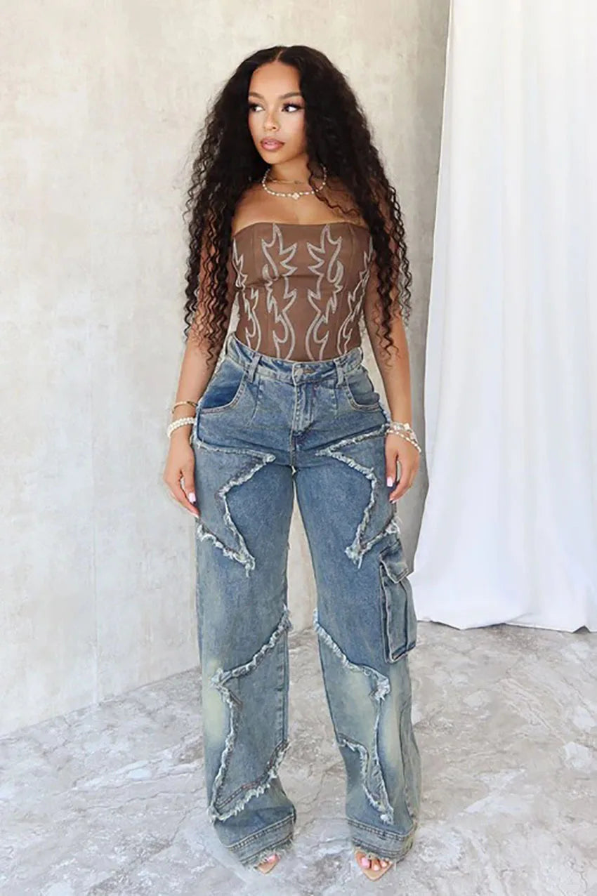 Jeans Cargo Denim — Bolsillos Laterales Utilitario Mujer 2026