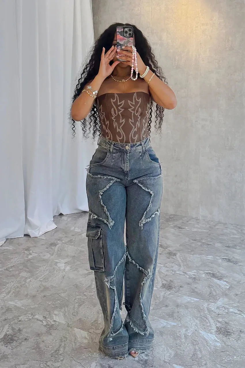Jeans Cargo Denim — Bolsillos Laterales Utilitario Mujer 2026