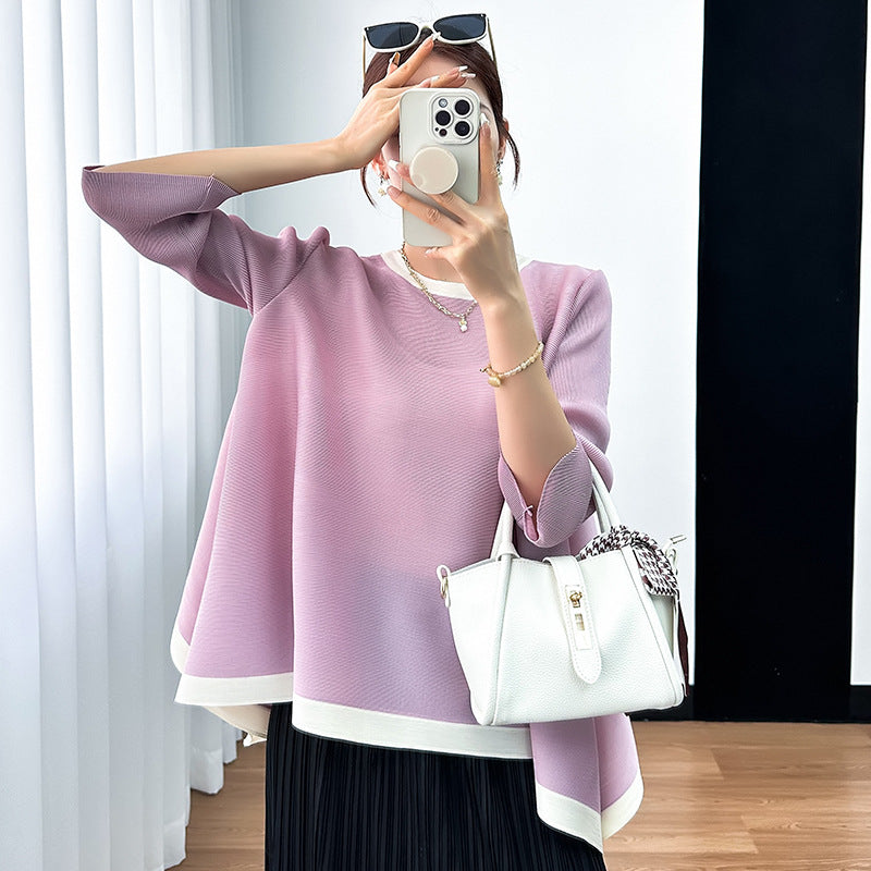 Camiseta Plisada Miyake Manga 3/4 — Irregular Lazy Hem Mujer Verano 2026