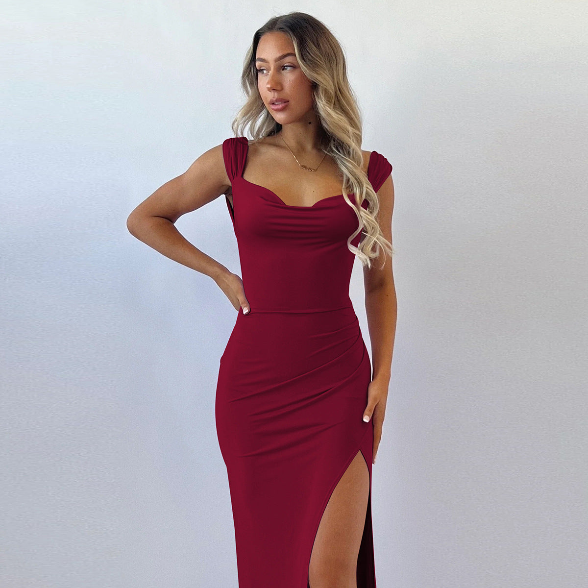 Vestido Largo Slim con Espalda Descubierta y Cordones