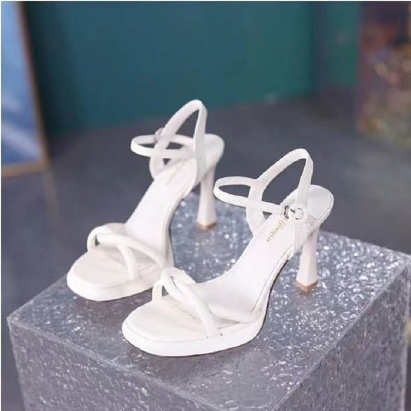 Sandalias Tacón Alto Punta Cuadrada | Hebilla Una Línea | Moda Mujer 2025