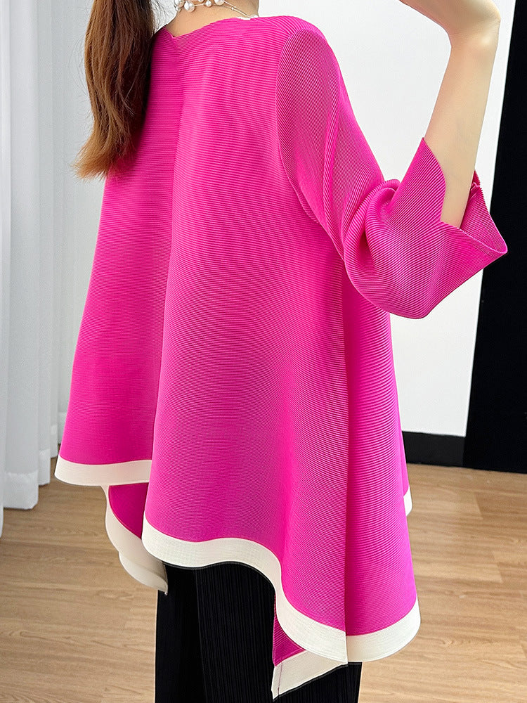 Camiseta Plisada Miyake Manga 3/4 — Irregular Lazy Hem Mujer Verano 2026