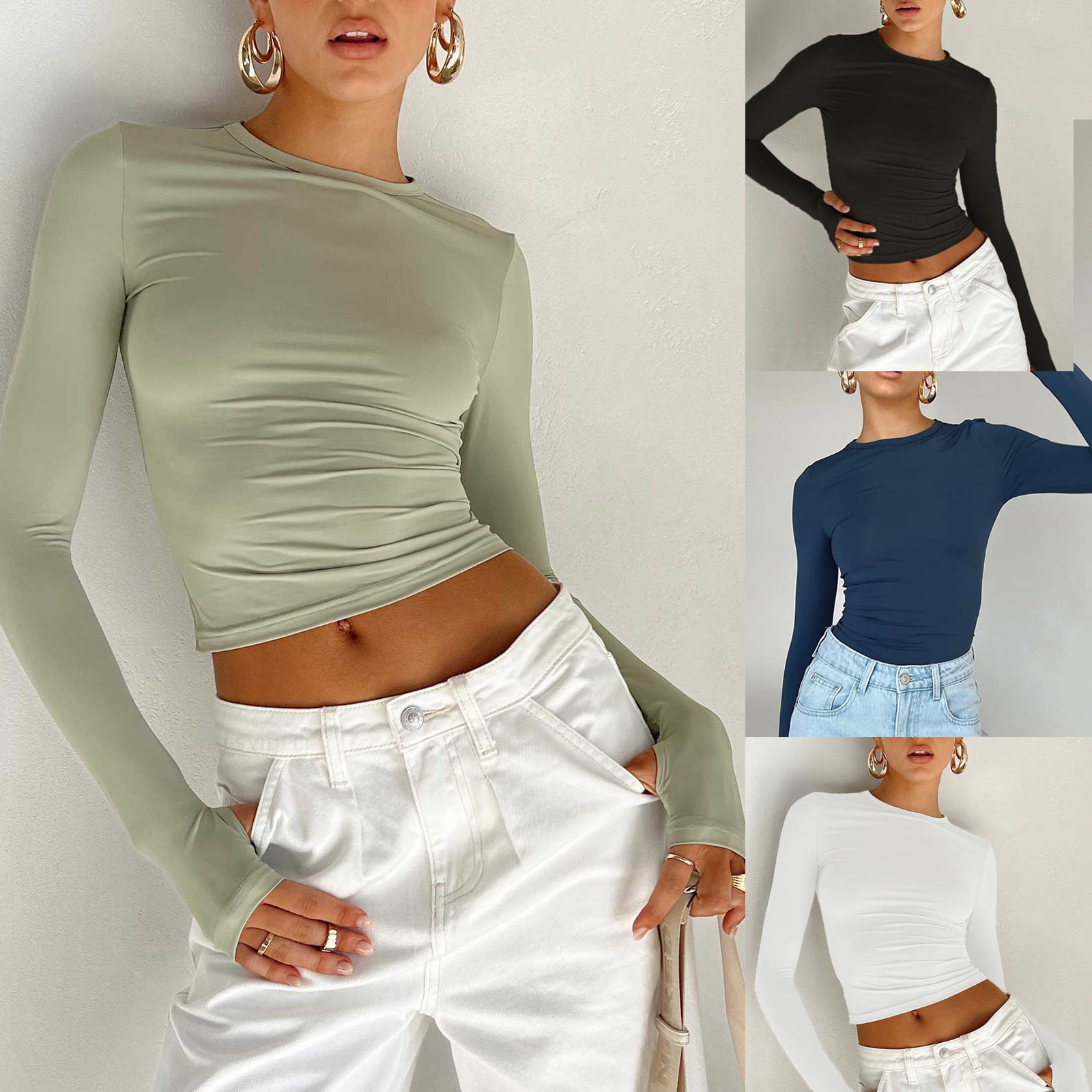 Camiseta Manga Larga Cuello Redondo — Base Slim Fit Mujer 2026
