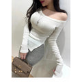 Camiseta Cuello Split Hombro — Manga Larga Slim Fit Mujer 2026