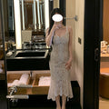 Vestido Suspender con Espalda Descubierta y Encaje