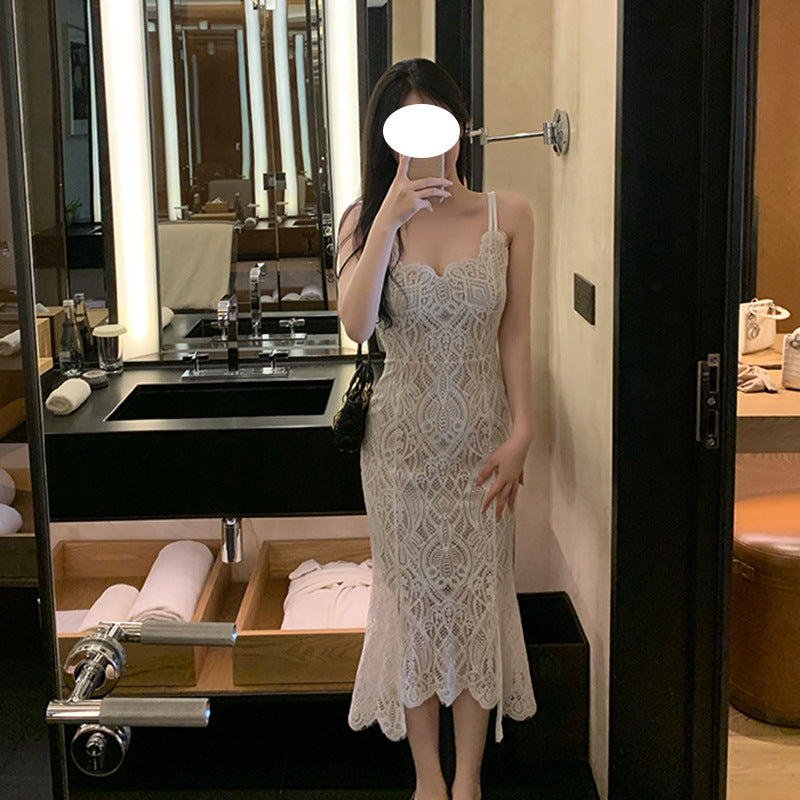 Vestido Suspender con Espalda Descubierta y Encaje