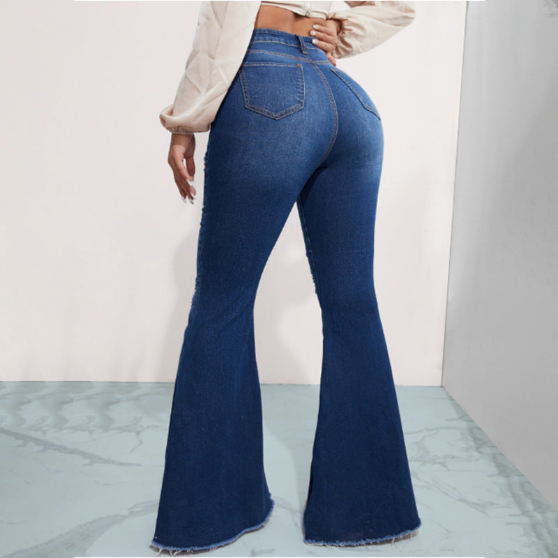 Jeans Acampanados Micro-Flare Cintura Alta — Elásticos Talla Pequeña Mujer