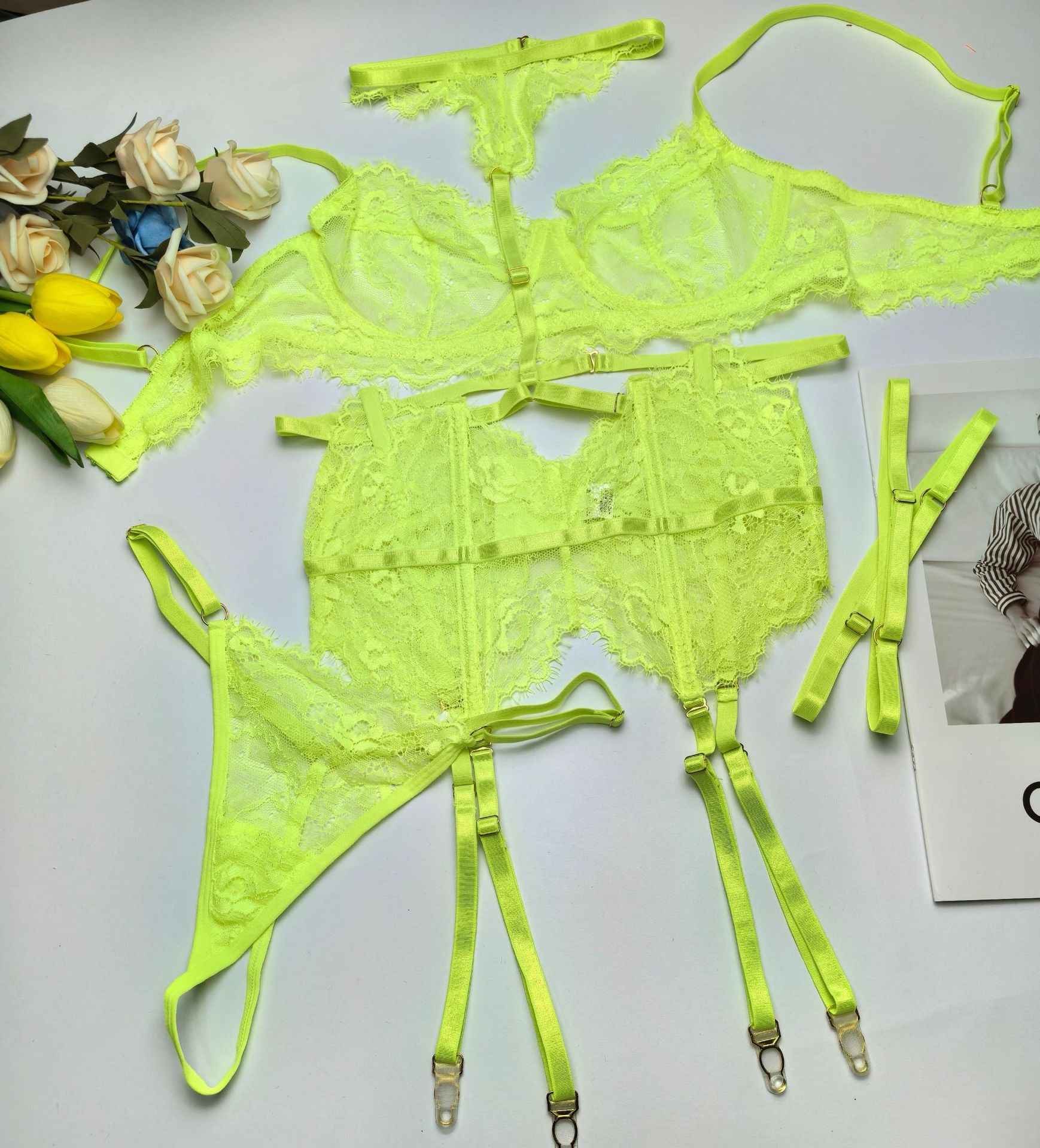 Lace Eyelash Halter Lingerie Set with Socks – Sexy 3-Piece