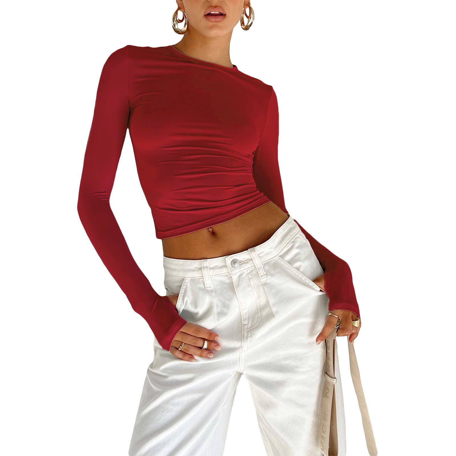 Camiseta Manga Larga Cuello Redondo — Base Slim Fit Mujer 2026