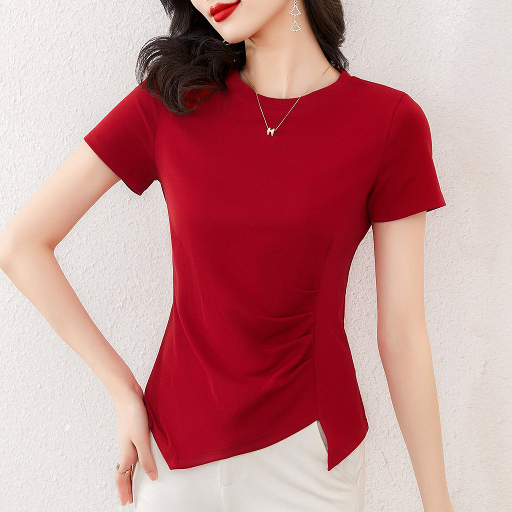 Camiseta Estilo Coreano Manga Corta — Suelta Elegante Transpirable Mujer 2026