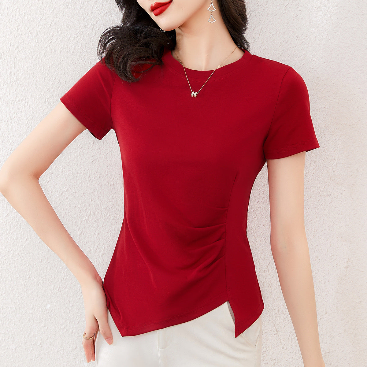 Camiseta Estilo Coreano Manga Corta — Suelta Elegante Transpirable Mujer 2026