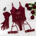 Sexy Lace Strap Lingerie Set with Gloves – 3-Piece Slim Fit