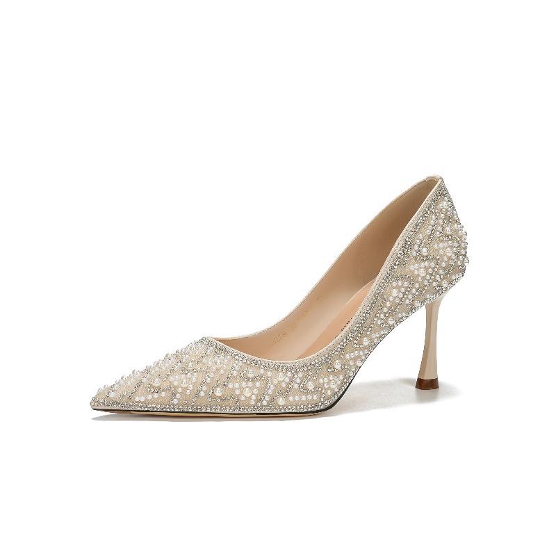 Zapatos Elegantes de Tacón Fino | Perla y Rhinestone | Dama de Honor Boda 2026