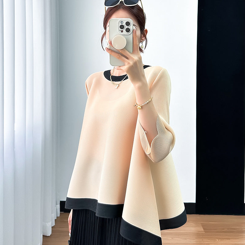 Camiseta Plisada Miyake Manga 3/4 — Irregular Lazy Hem Mujer Verano 2026