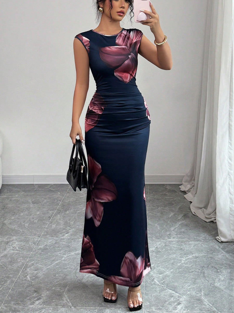 Vestido Largo Estampado Sin Mangas con Corte Slim