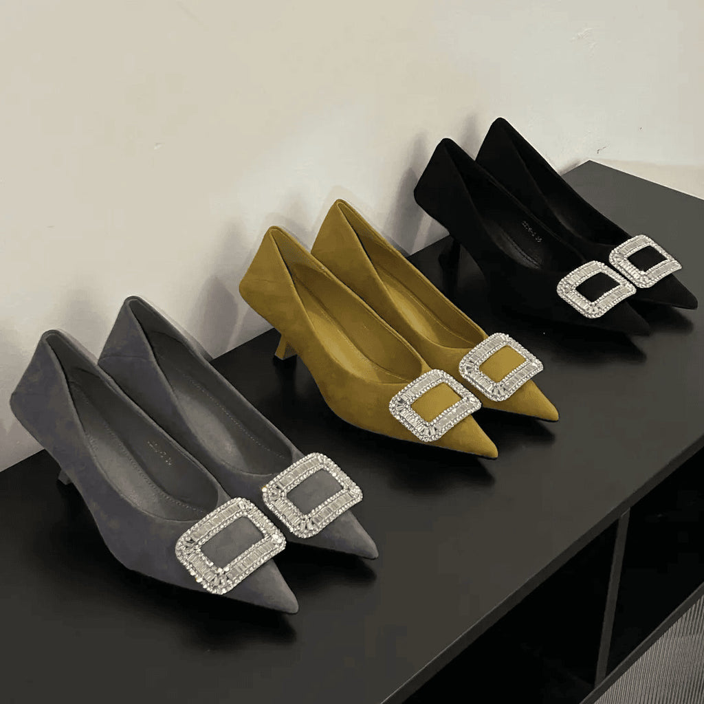 Zapatos de Tacón con Hebilla Diamante | Punta Fina | Elegantes Mujer