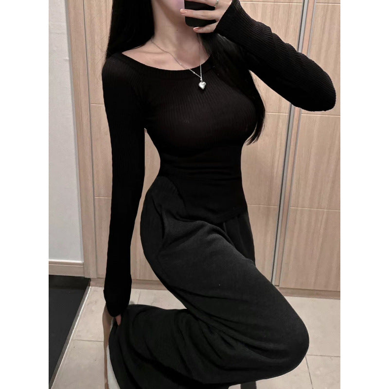 Camiseta Cuello Split Hombro — Manga Larga Slim Fit Mujer 2026
