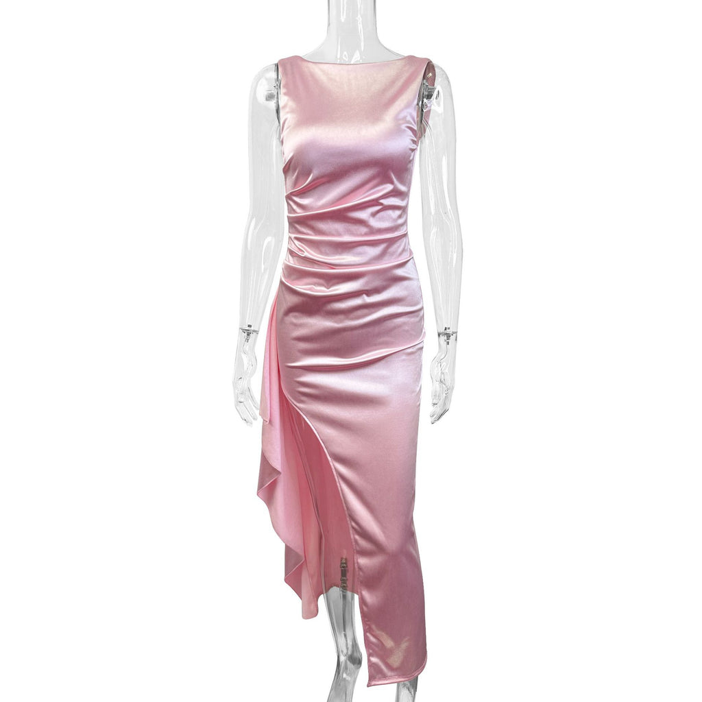Vestido Largo Irregular con Abertura Alta y Espalda Descubierta