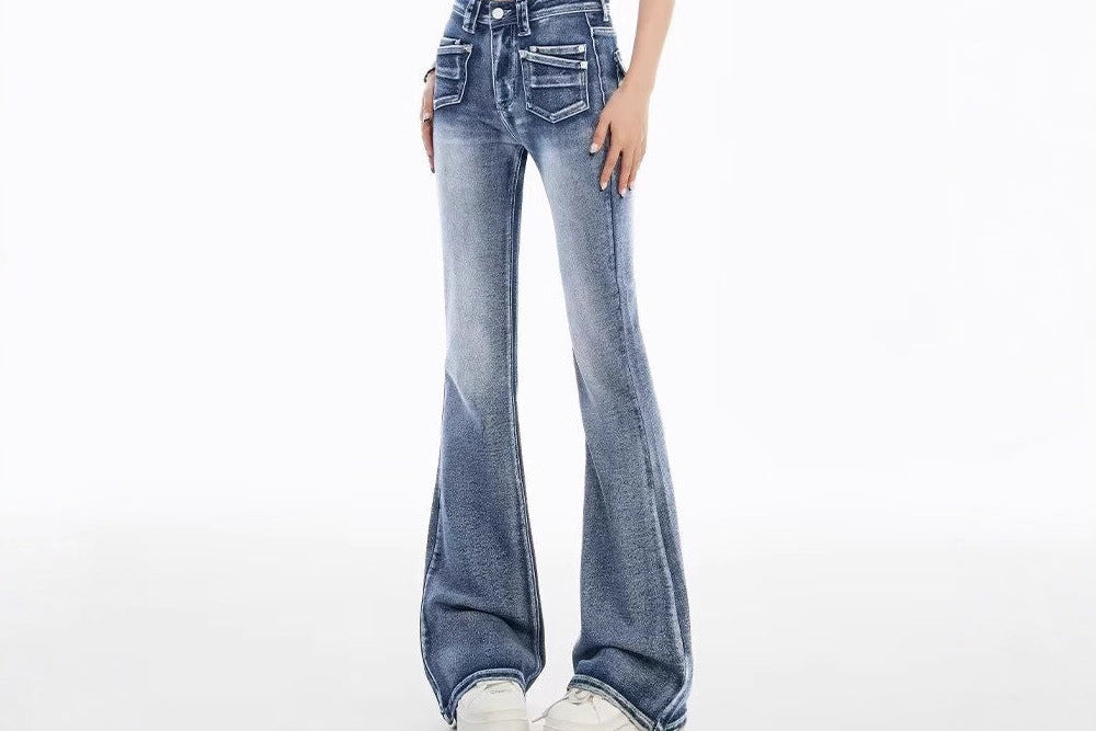 Jeans Acampanados Cintura Baja — Slim Fit Lavado Claro Mujer 2026