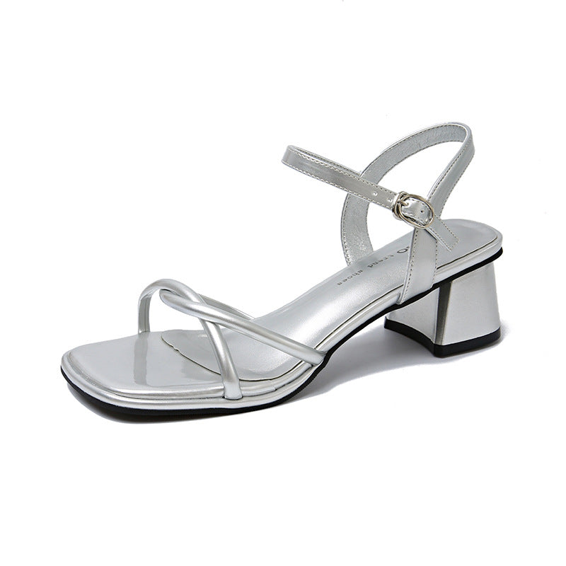 Sandalias de Tacón Medio Estilo Francés | Plateadas Elegantes 2025