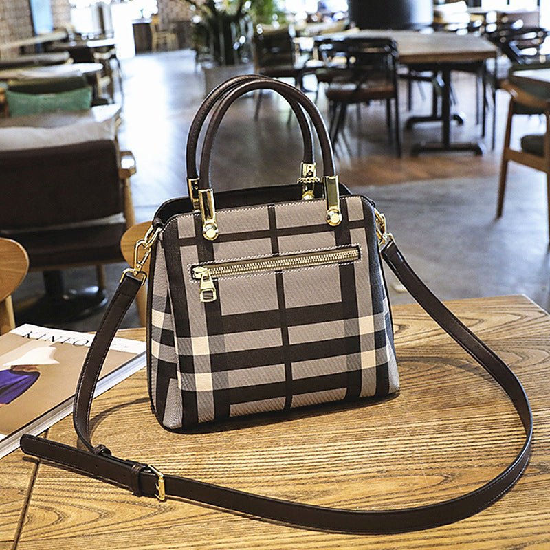 Bolso Piel Genuina Cuadros Retro - Tote Bandolera Crossbody Mujer 2025