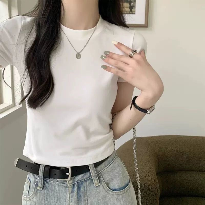 Camiseta Básica Color Sólido Slim Fit — Manga Corta Mujer Verano 2026