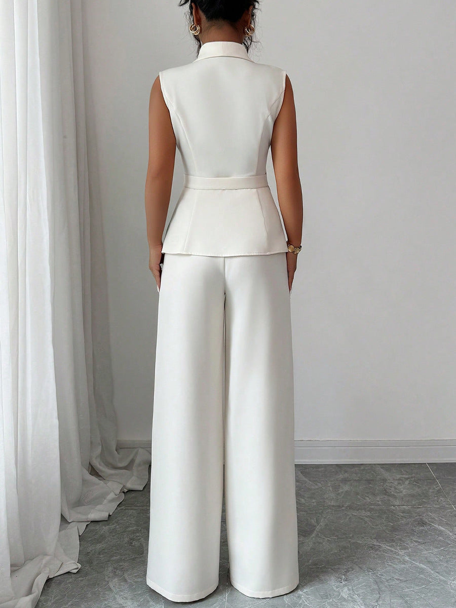 Conjunto Elegante de Chaleco y Pantalón Recto de Color Liso