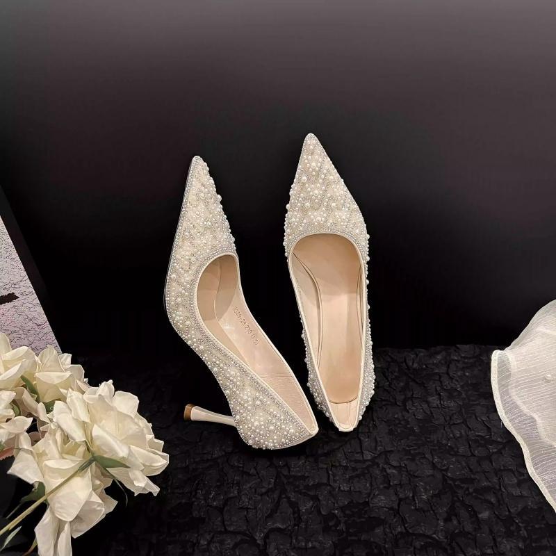 Zapatos Elegantes de Tacón Fino | Perla y Rhinestone | Dama de Honor Boda 2026