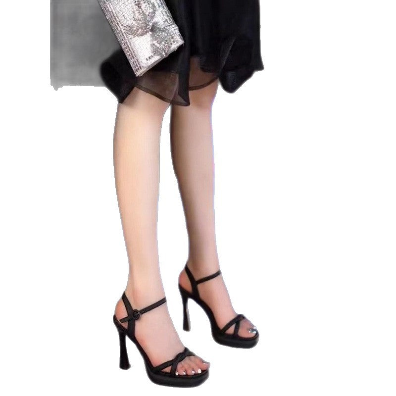 Sandalias Tacón Alto Punta Cuadrada | Hebilla Una Línea | Moda Mujer 2025