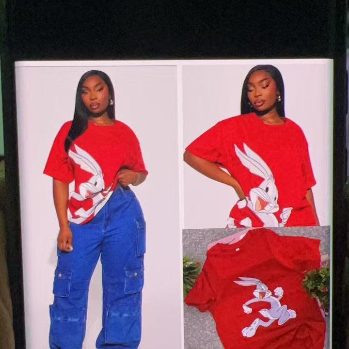 Camiseta Algodón Puro 300g — Estilo Americano Suelta Tendencia Mujer 2026