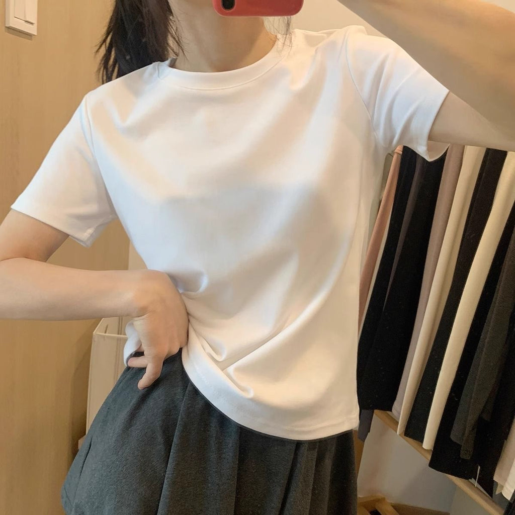 Camiseta Básica Color Sólido Slim Fit — Manga Corta Mujer Verano 2026