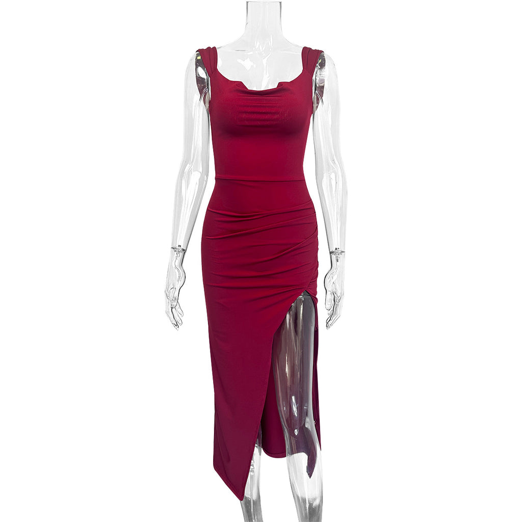 Vestido Largo Slim con Espalda Descubierta y Cordones