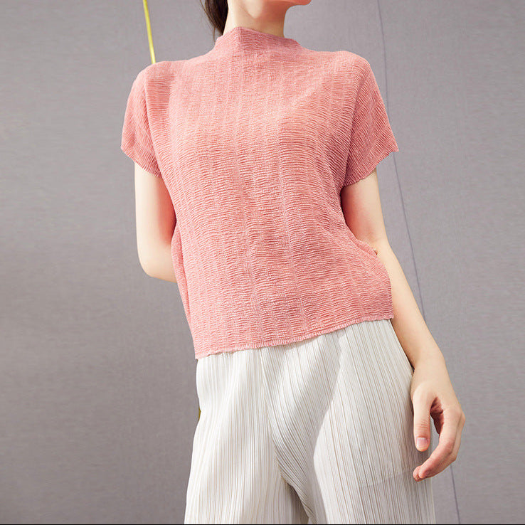 Camiseta Plisada Miyake Manga Corta — Diseño Texturizado Mujer 2026