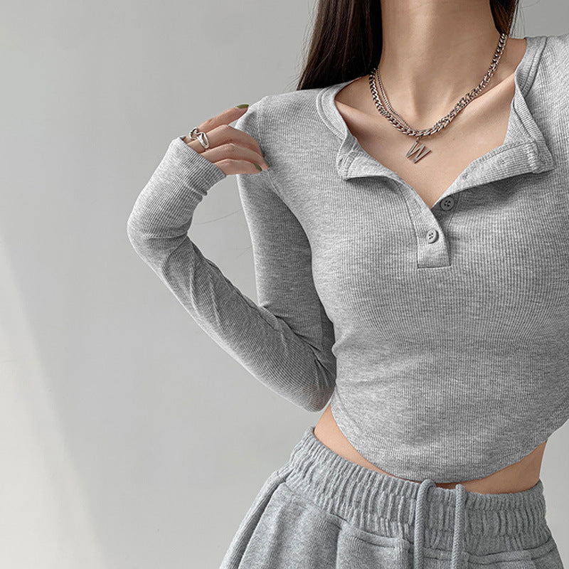 Camiseta Manga Larga Cuello V Slim — Estilo Americano Spicy Girl Mujer 2026