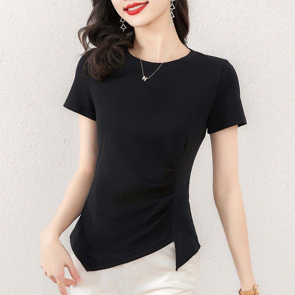 Camiseta Estilo Coreano Manga Corta — Suelta Elegante Transpirable Mujer 2026