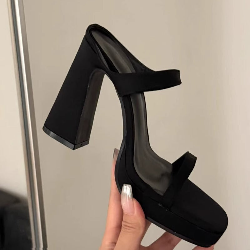 Sandalias de Tacón Grueso Cuadrado | Punta Cuadrada | Estilo Coreano Verano